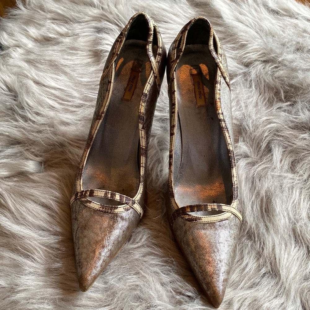 Miu Miu silvery leather heels size 35.5